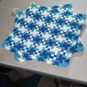 Handwoven Aqua, Navy &  White Potholders